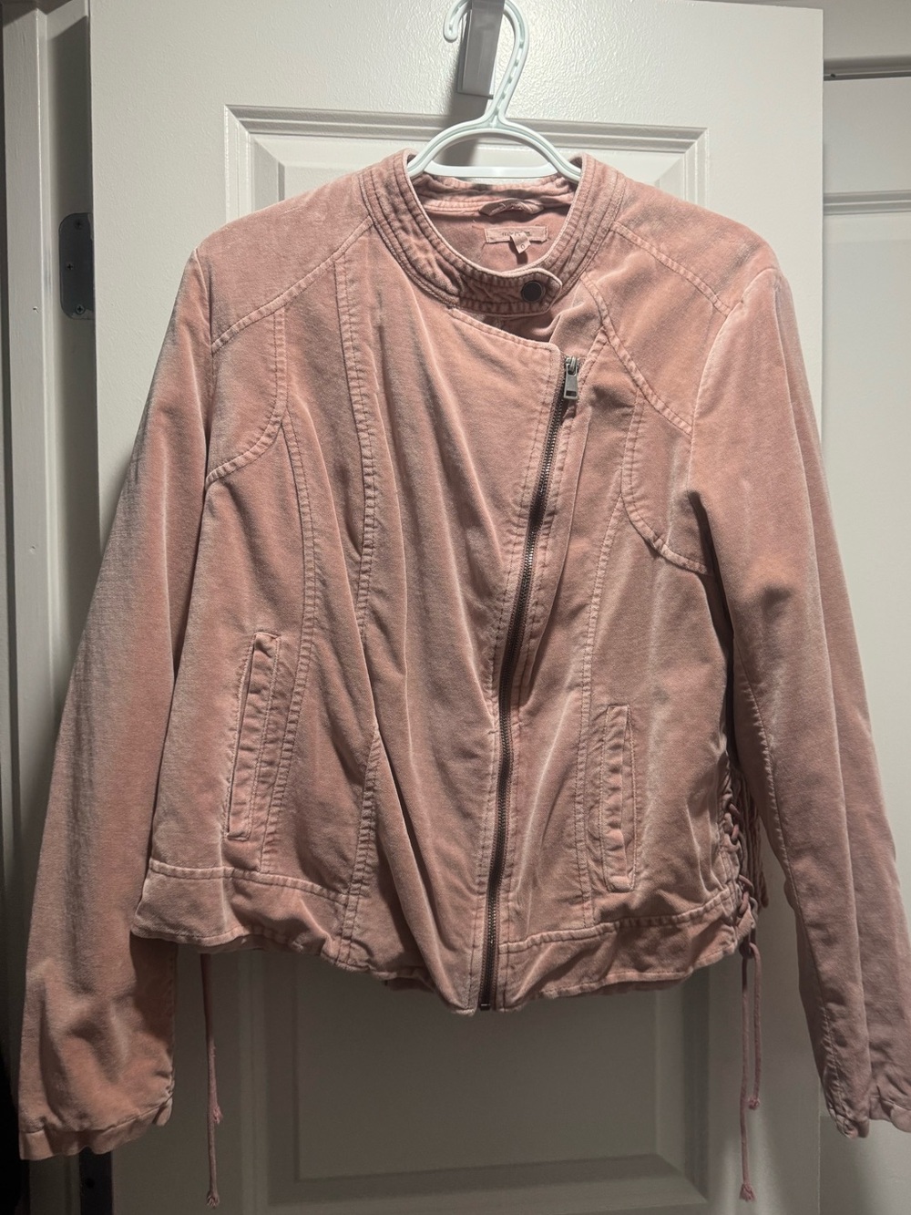 Maurices Blush Pink Asymmetric Zip Fleece Bomber Jacket